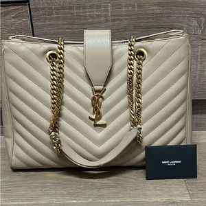 YSL Tote Bag in Beige/Cream with authenticy cards